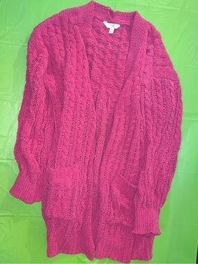 Janie and Jack Fuchsia Cable Knit Open-Front Cardigan